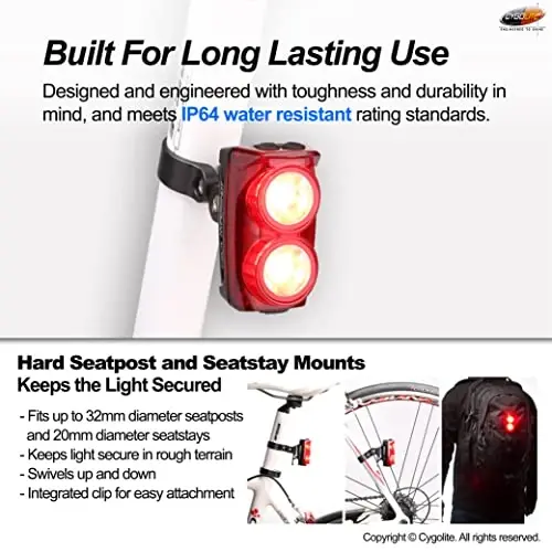 Cygolite Hypershot 350 & 250 Lumen Bicycle Taillight Models–7 Night & Daytime Modes–User Tunable Flash Speeds- Small & Durable–IP64 WaterResistant–Secure Hard Mount–USB Recharge–Great For Busy Streets - 6