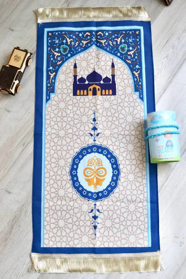 Cylinder Box Kids Prayer Rug Blue S1038 with Piggy Bank - 4