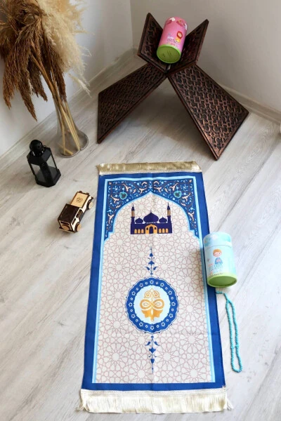 Cylinder Box Kids Prayer Rug Blue S1038 with Piggy Bank - 6
