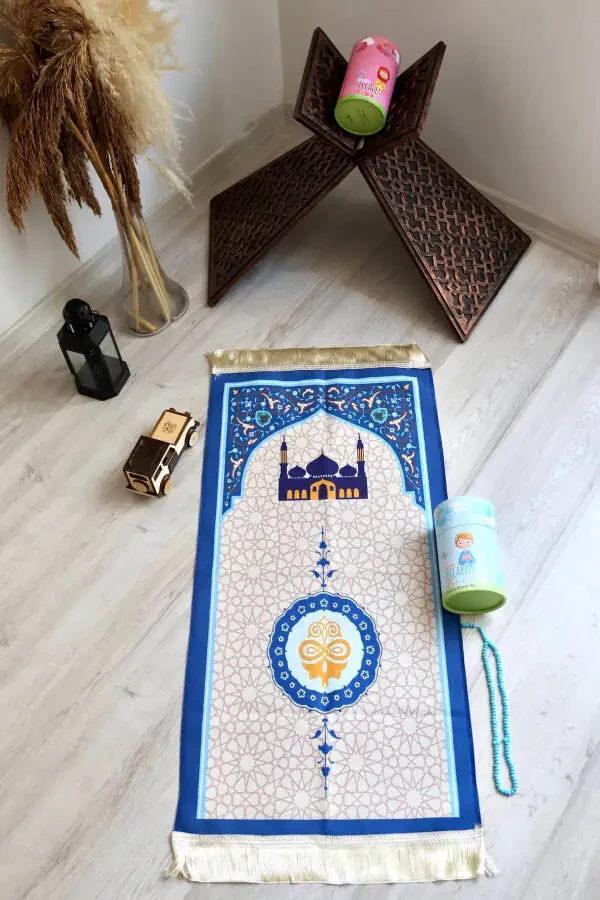 Cylinder Box Kids Prayer Rug Blue S1038 with Piggy Bank - 6