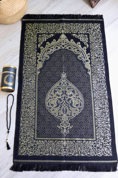 Cylinder Boxed Prayer Rug And Prayer Beads Set S1040 Black - 5