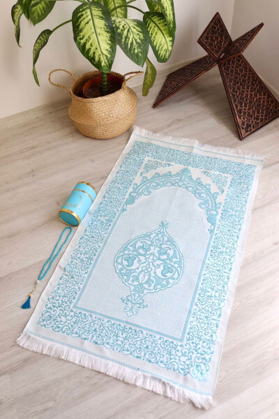 Cylinder Boxed Prayer Rug and Prayer Beads Set S1040 Blue - 5