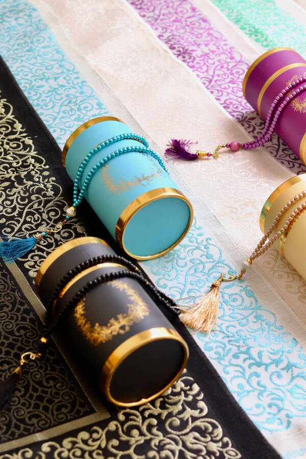 Cylinder Boxed Prayer Rug and Prayer Beads Set S1040 Blue - 8