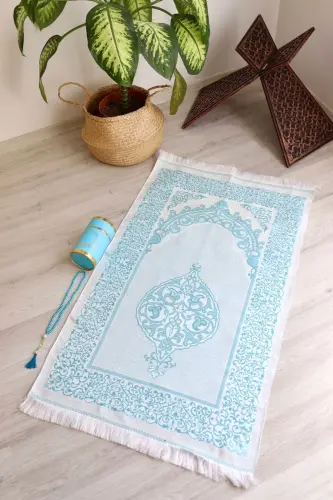 Cylinder Boxed Prayer Rug and Rosary Set S1040 Blue - 5
