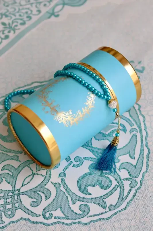 Cylinder Boxed Prayer Rug and Rosary Set S1040 Blue - 3