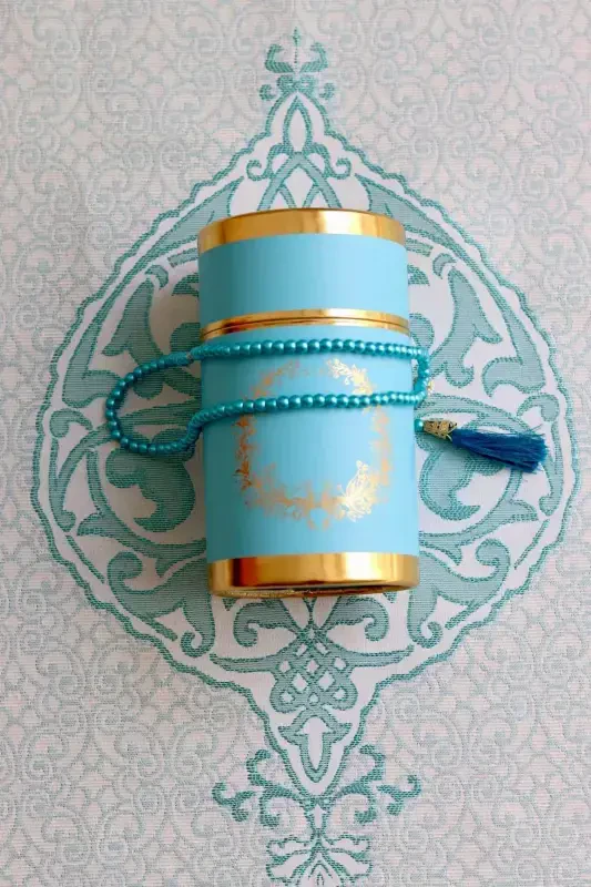 Cylinder Boxed Prayer Rug and Rosary Set S1040 Blue - 4