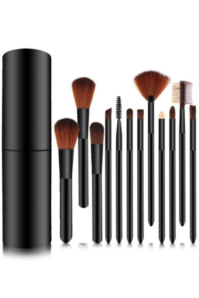 Cylinder Makeup Brush Set Black - 4