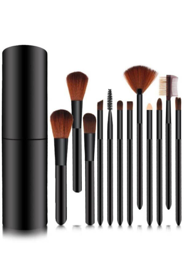 Cylinder Makeup Brush Set Black - 4