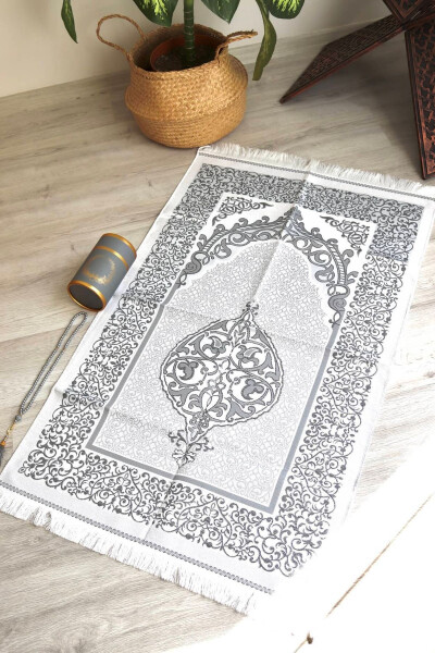 Cylindrical Boxed Prayer Rug And Tasbih Set S1040 Grey - 4