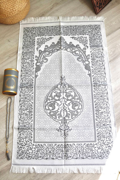 Cylindrical Boxed Prayer Rug And Tasbih Set S1040 Grey - 5