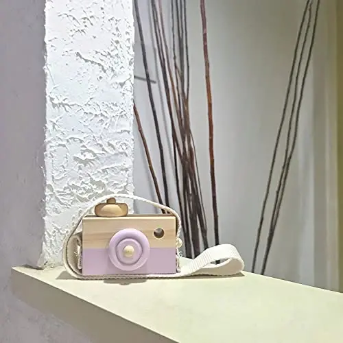 Cynzia Baby Wooden Mini Camera Toy, Kid Cute Mini Sharpe Toy Neck Hanging Photographed Props for Toddlers Children Kids' Room Hanging Decor Gift (Purple) - 3
