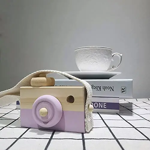 Cynzia Baby Wooden Mini Camera Toy, Kid Cute Mini Sharpe Toy Neck Hanging Photographed Props for Toddlers Children Kids' Room Hanging Decor Gift (Purple) - 4