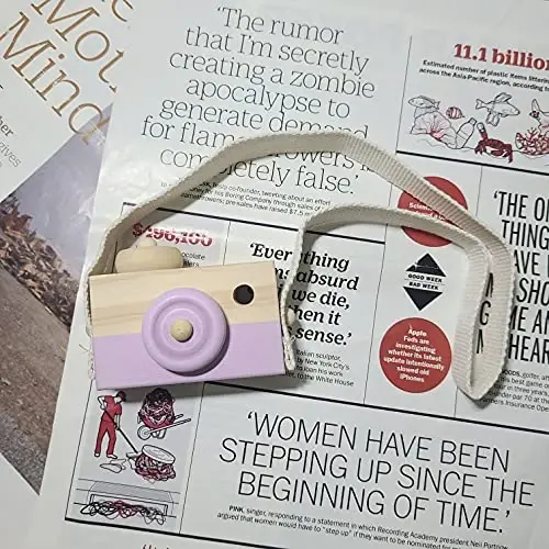 Cynzia Baby Wooden Mini Camera Toy, Kid Cute Mini Sharpe Toy Neck Hanging Photographed Props for Toddlers Children Kids' Room Hanging Decor Gift (Purple) - 5