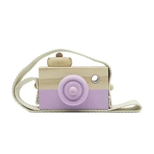 Cynzia Baby Wooden Mini Camera Toy, Kid Cute Mini Sharpe Toy Neck Hanging Photographed Props for toddlers Children Kids' Room Hanging Decor Gift (Purple) 