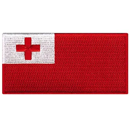 Cypress Collectibles - Tonga Flag Patch - Premium Embroidered Appliqué - Oceania Country Iron On Patches - Dimensions: 3.5