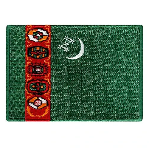 Cypress Collectibles - Turkmenistan Flag Patch - Premium Embroidered Appliqué - Asian Country Iron On Patches - Dimensions: 3.5