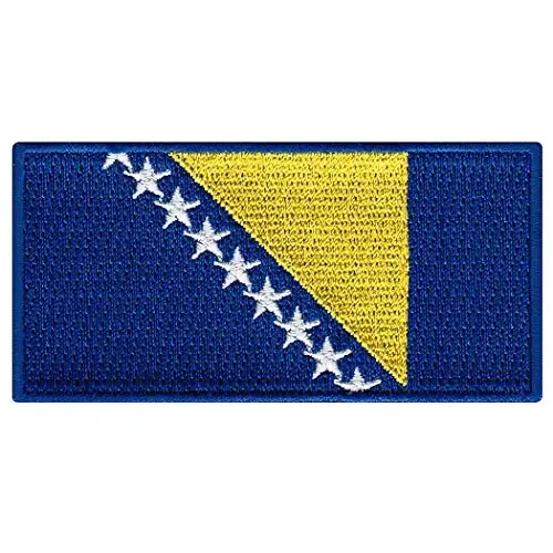 Cypress Collectibles - Bosnia Flag Patch - White, Blue, & Yellow Embroidered Appliqué - European Country Iron On Patches - Dimensions: 3.5