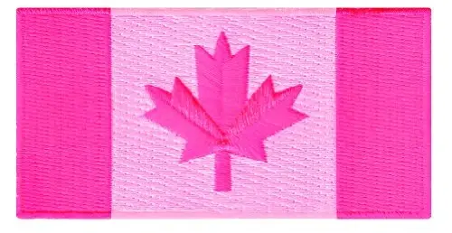 Cypress Collectibles - Canada Pink Flag Patch - Premium Embroidered Appliqué - Canadian Iron On Patches - Dimensions: 3.5