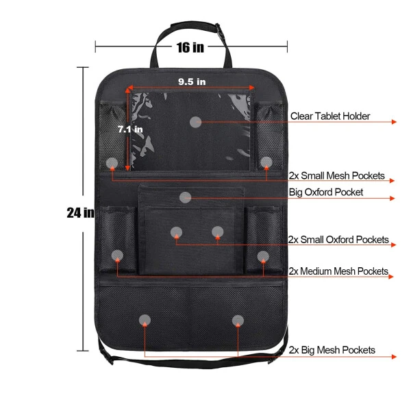 CYRICO Avtomobil Orqa O'rindiq Tashkilotchisi 2 Paket, Bolalar Uchun Planshet Uslagichi va Avtomobil Omboriga Ega Tekmelashtirgich Zich, Orqa O'rindiq Avtomobil Tashkilotchilari Sayohat Aksessuarlari - 3