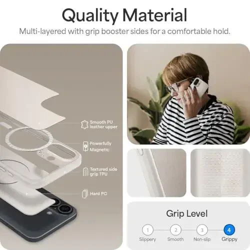 CYRILL Kajuk iPhone 16 Plus uchun Mag bilan mos keladigan charm g'ilof, iPhone 16 Plus uchun charm premium vegan telefon g'ilofi [zarbani yutuvchi] bamperlar bilan [MagSafe bilan mos keladi] - Krem - 5