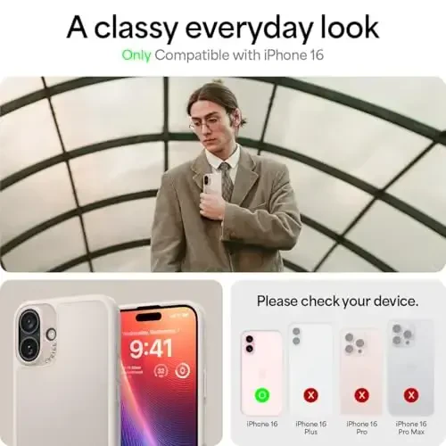 CYRILL Kajuk Mag Compatible with iPhone 16, Premium Vegan Leather Phone Case with [Shock-Absorbent] Bumpers [Compatible with MagSafe] - Cream - 3