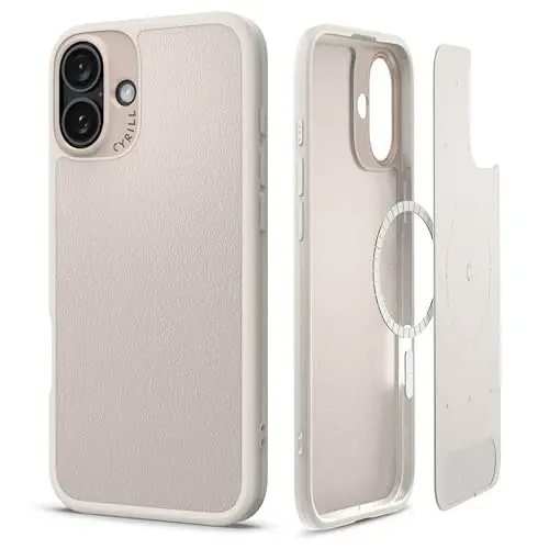 CYRILL Kajuk Mag Compatible with iPhone 16, Premium Vegan Leather Phone Case with [Shock-Absorbent] Bumpers [Compatible with MagSafe] - Cream - 1