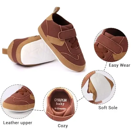 CYXUYJH Baby Infant Dress Shoes Boys Girls First Walking Non-Slip PU Leather Sneakers Toddler Crib Shoes Newborn Loafers Flats - 5