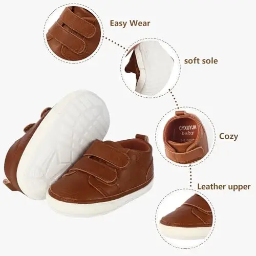 CYXUYJH Baby Infant Dress Shoes Boys Girls First Walking Non-Slip PU Leather Sneakers Toddler Crib Shoes Newborn Loafers Flats - 4