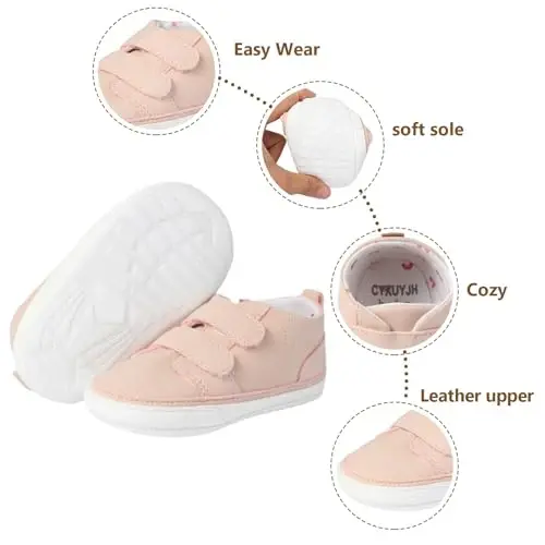 CYXUYJH Chaqaloqlar uchun ko'ylak poyafzallari O'g'il bolalar Qizlar Birinchi qadam Qo'ymaydigan PU charm Krossovkalar Toddler Crib poyafzallari Yangi tug'ilgan chaqaloqlar Loafer Flats - 4