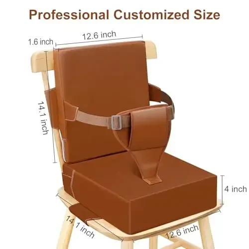 Czrrzl Toddler Booster Seat for Dining Table Kitchen Chair, Waterproof Non-Slip with Backrest & Adjustable Straps, Portable PU Travel Baby Kids Booster Seat Cushion - 5