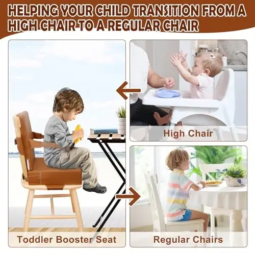 Czrrzl Toddler Booster Seat for Dining Table Kitchen Chair, PU Waterproof Booster Seat Dining Table with Backrest Adjustable Straps Non-Slip Portable Travel Increasing Booster Cushion Kids Child(BN) - 2
