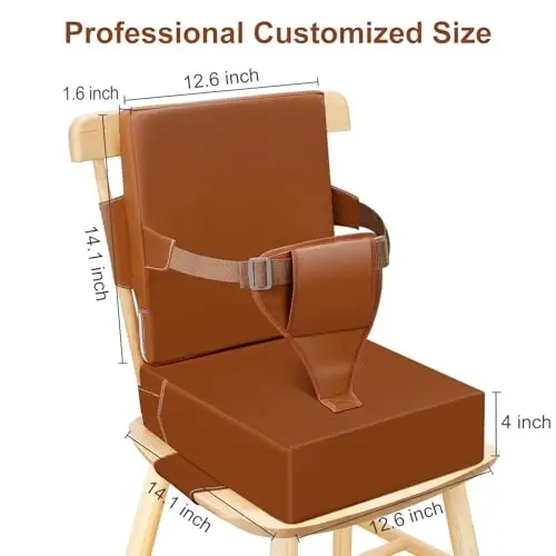 Czrrzl Toddler Booster Seat for Dining Table Kitchen Chair, PU Waterproof Booster Seat Dining Table with Backrest Adjustable Straps Non-Slip Portable Travel Increasing Booster Cushion Kids Child(BN) - 5