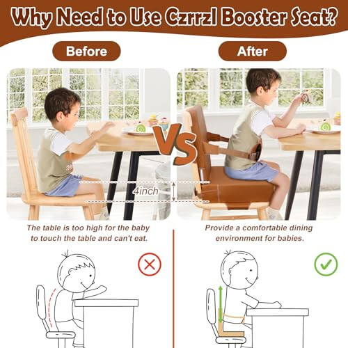 Czrrzl Toddler Booster Seat for Dining Table Kitchen Chair, PU Waterproof Booster Seat Dining Table with Backrest Adjustable Straps Non-Slip Portable Travel Increasing Booster Cushion Kids Child(BN) - 32