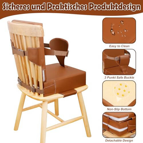 Czrrzl Toddler Booster Seat for Dining Table Kitchen Chair, PU Waterproof Booster Seat Dining Table with Backrest Adjustable Straps Non-Slip Portable Travel Increasing Booster Cushion Kids Child(BN) - 36