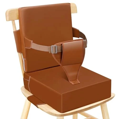 Czrrzl Toddler Booster Seat for Dining Table Kitchen Chair, PU Waterproof Booster Seat Dining Table with Backrest Adjustable Straps Non-Slip Portable Travel Increasing Booster Cushion Kids Child(BN) - Czrrzl
