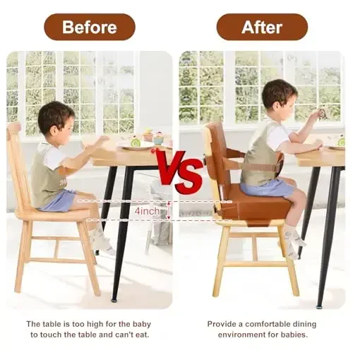 Czrrzl Toddler Booster Seat for Dining Table Kitchen Chair, PU Waterproof Booster Seat Dining Table with Backrest Adjustable Straps Non-Slip Portable Travel Increasing Booster Cushion Kids Child(BN) - 3