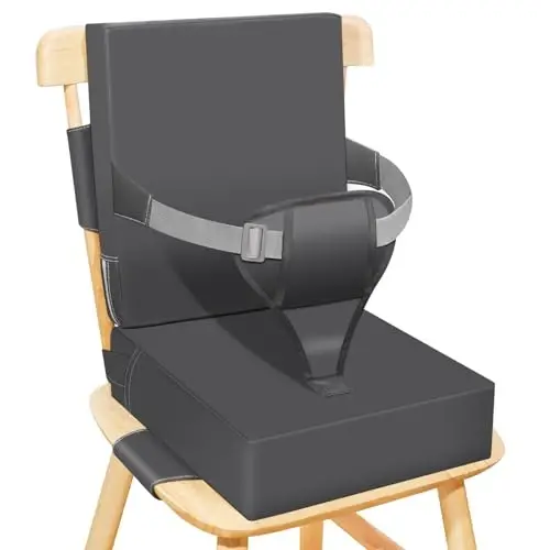Czrrzl Toddler Booster Seat for Dining Table Kitchen Chair, Waterproof Non-Slip with Backrest & Adjustable Straps, Portable PU Travel Baby Kids Booster Seat Cushion - 1