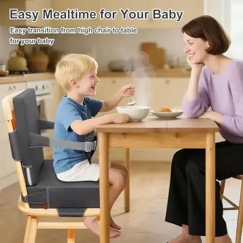 Czrrzl Toddler Booster Seat ovqatlanish stoli oshxona stuli uchun, suv o'tkazmaydigan sirpanmaydigan orqa o'rindiqli va sozlanishi kayışlı, portativ PU Travel Baby Kids Booster Seat yostig'i - 3