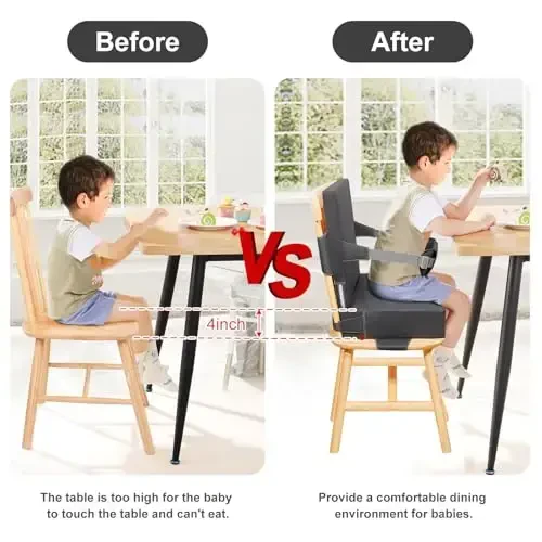 Czrrzl Toddler Booster Seat for Dining Table Kitchen Chair, Waterproof Non-Slip with Backrest & Adjustable Straps, Portable PU Travel Baby Kids Booster Seat Cushion - 4