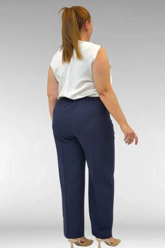 D-29021 Büyük Beden Beli Düğmeli Double Pantolon - Lacivert - 2
