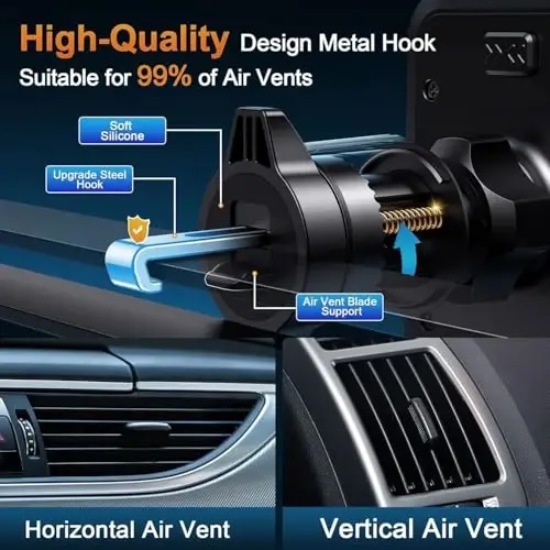 **D** Держатель для телефона DOLYOFG Car Phone Holder Vent [Thick Cases Friendly] Крепление для телефона в автомобиль на вентиляционное отверстие, вращение на 360°, держатель для мобильного телефона для автомобиля, колыбель для всех смартфонов iPhone Android - 2