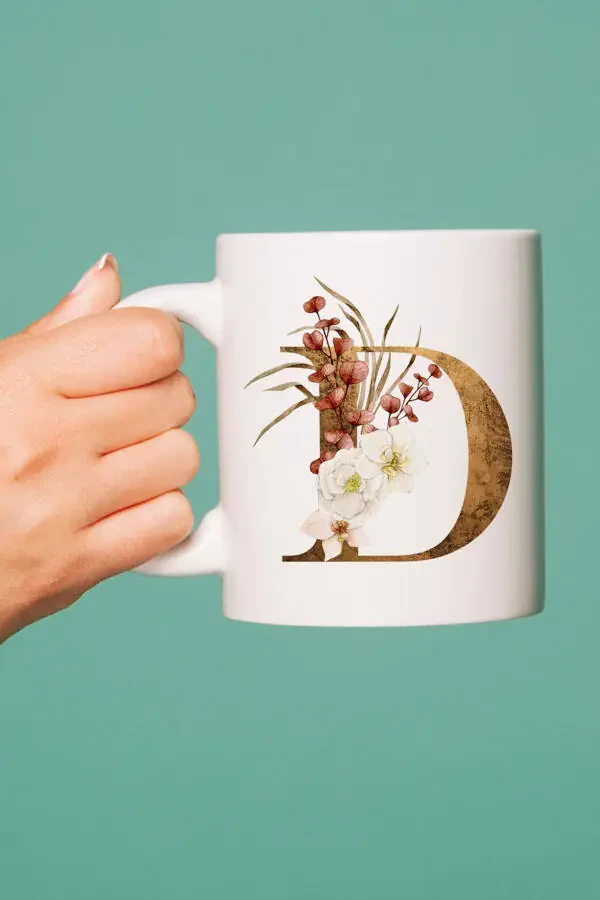 D Letter Mug - D Letter Personalized Flower Design Tea / Coffee Cup - 1