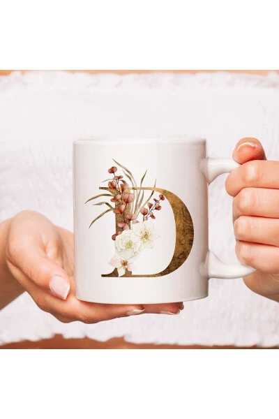 D Letter Mug - D Letter Personalized Flower Design Tea / Coffee Cup - 3