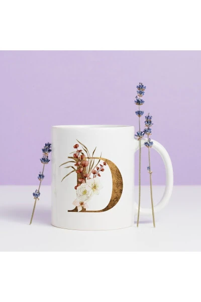 D Letter Mug - D Letter Personalized Flower Design Tea / Coffee Cup - 4
