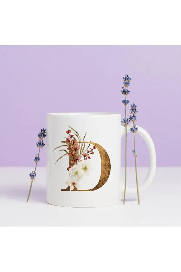 D Letter Mug - D Letter Personalized Flower Design Tea / Coffee Cup - 4
