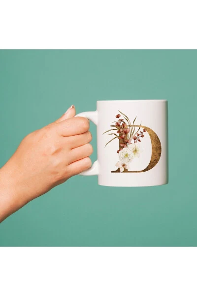 D Letter Mug - D Letter Personalized Flower Design Tea / Coffee Cup - 5