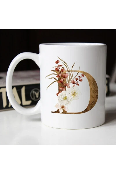 D Letter Mug - D Letter Personalized Flower Design Tea / Coffee Cup - 6