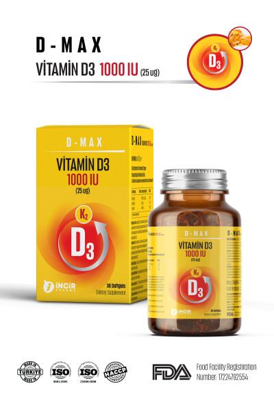 D-max Vitamin D3k2 Vitamin C 30 dona yumshoq jel kapsulasida yuqori so'rilishiga ega formulasi bilan - 21