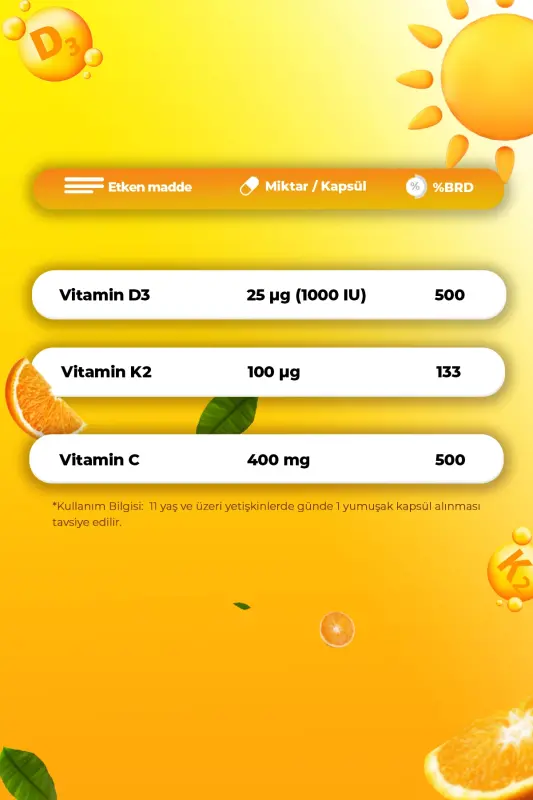 D-max Vitamin D3k2 Vitamin C 30 Softgel Capsules with High Absorption Formula - 6