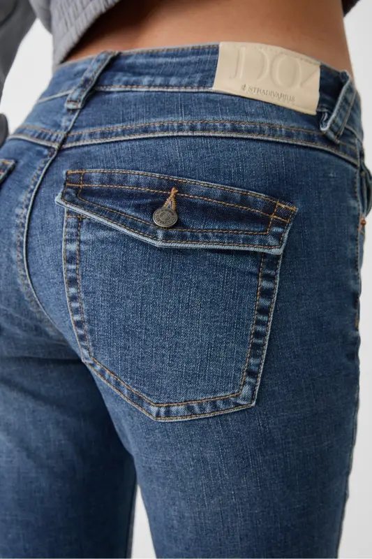 D04 Düşük Bel Çan Paça Jean - Mavi denim - 3